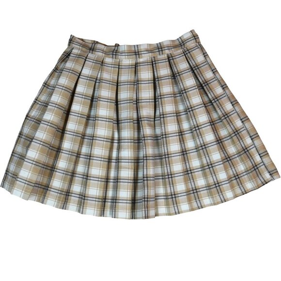 Tan Plaid Pleated Skirt Size XS Soft Academia Preppy Mini Y2K Coquette - Picture 5 of 7